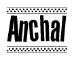 The image contains the text Anchal in a bold, stylized font, with a checkered flag pattern bordering the top and bottom of the text.