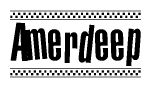 The clipart image displays the text Amerdeep in a bold, stylized font. It is enclosed in a rectangular border with a checkerboard pattern running below and above the text, similar to a finish line in racing. 