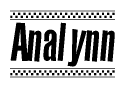The clipart image displays the text Analynn in a bold, stylized font. It is enclosed in a rectangular border with a checkerboard pattern running below and above the text, similar to a finish line in racing. 