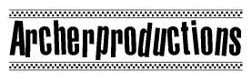 The clipart image displays the text Archerproductions in a bold, stylized font. It is enclosed in a rectangular border with a checkerboard pattern running below and above the text, similar to a finish line in racing. 