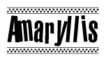 The clipart image displays the text Amaryllis in a bold, stylized font. It is enclosed in a rectangular border with a checkerboard pattern running below and above the text, similar to a finish line in racing. 