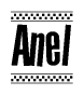 The image contains the text Anel in a bold, stylized font, with a checkered flag pattern bordering the top and bottom of the text.