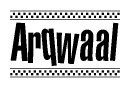 The clipart image displays the text Arqwaal in a bold, stylized font. It is enclosed in a rectangular border with a checkerboard pattern running below and above the text, similar to a finish line in racing. 