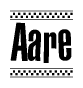 The image contains the text Aare in a bold, stylized font, with a checkered flag pattern bordering the top and bottom of the text.