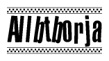 The clipart image displays the text Allbtborja in a bold, stylized font. It is enclosed in a rectangular border with a checkerboard pattern running below and above the text, similar to a finish line in racing. 