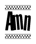 The image contains the text Amn in a bold, stylized font, with a checkered flag pattern bordering the top and bottom of the text.