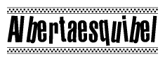 The image is a black and white clipart of the text Albertaesquibel in a bold, italicized font. The text is bordered by a dotted line on the top and bottom, and there are checkered flags positioned at both ends of the text, usually associated with racing or finishing lines.