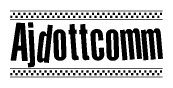 The image contains the text Ajdottcomm in a bold, stylized font, with a checkered flag pattern bordering the top and bottom of the text.
