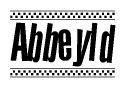 The clipart image displays the text Abbeyld in a bold, stylized font. It is enclosed in a rectangular border with a checkerboard pattern running below and above the text, similar to a finish line in racing. 