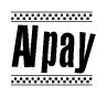 The clipart image displays the text Alpay in a bold, stylized font. It is enclosed in a rectangular border with a checkerboard pattern running below and above the text, similar to a finish line in racing. 