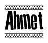 The clipart image displays the text Ahmet in a bold, stylized font. It is enclosed in a rectangular border with a checkerboard pattern running below and above the text, similar to a finish line in racing. 