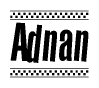 The clipart image displays the text Adnan in a bold, stylized font. It is enclosed in a rectangular border with a checkerboard pattern running below and above the text, similar to a finish line in racing. 