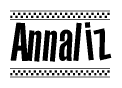 The image contains the text Annaliz in a bold, stylized font, with a checkered flag pattern bordering the top and bottom of the text.