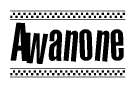 The clipart image displays the text Awanone in a bold, stylized font. It is enclosed in a rectangular border with a checkerboard pattern running below and above the text, similar to a finish line in racing. 
