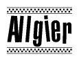The image contains the text Allgier in a bold, stylized font, with a checkered flag pattern bordering the top and bottom of the text.