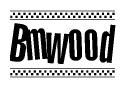 The clipart image displays the text Bmwood in a bold, stylized font. It is enclosed in a rectangular border with a checkerboard pattern running below and above the text, similar to a finish line in racing. 