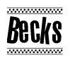 The image contains the text Becks in a bold, stylized font, with a checkered flag pattern bordering the top and bottom of the text.