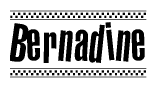 The image contains the text Bernadine in a bold, stylized font, with a checkered flag pattern bordering the top and bottom of the text.