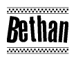 The image contains the text Bethan in a bold, stylized font, with a checkered flag pattern bordering the top and bottom of the text.