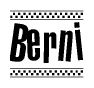 The clipart image displays the text Berni in a bold, stylized font. It is enclosed in a rectangular border with a checkerboard pattern running below and above the text, similar to a finish line in racing. 
