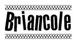 The image contains the text Briancole in a bold, stylized font, with a checkered flag pattern bordering the top and bottom of the text.