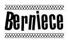 The clipart image displays the text Berniece in a bold, stylized font. It is enclosed in a rectangular border with a checkerboard pattern running below and above the text, similar to a finish line in racing. 