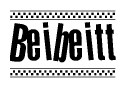 The image contains the text Beibeitt in a bold, stylized font, with a checkered flag pattern bordering the top and bottom of the text.