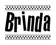 The clipart image displays the text Brinda in a bold, stylized font. It is enclosed in a rectangular border with a checkerboard pattern running below and above the text, similar to a finish line in racing. 