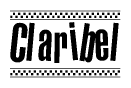 The clipart image displays the text Claribel in a bold, stylized font. It is enclosed in a rectangular border with a checkerboard pattern running below and above the text, similar to a finish line in racing. 