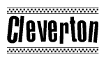 The clipart image displays the text Cleverton in a bold, stylized font. It is enclosed in a rectangular border with a checkerboard pattern running below and above the text, similar to a finish line in racing. 