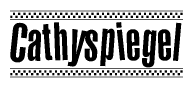 The image contains the text Cathyspiegel in a bold, stylized font, with a checkered flag pattern bordering the top and bottom of the text.