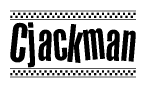 The clipart image displays the text Cjackman in a bold, stylized font. It is enclosed in a rectangular border with a checkerboard pattern running below and above the text, similar to a finish line in racing. 
