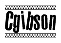 The image contains the text Cgibson in a bold, stylized font, with a checkered flag pattern bordering the top and bottom of the text.