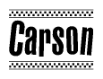 The clipart image displays the text Carson in a bold, stylized font. It is enclosed in a rectangular border with a checkerboard pattern running below and above the text, similar to a finish line in racing. 