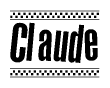 The clipart image displays the text Claude in a bold, stylized font. It is enclosed in a rectangular border with a checkerboard pattern running below and above the text, similar to a finish line in racing. 