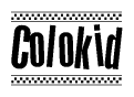 The image contains the text Colokid in a bold, stylized font, with a checkered flag pattern bordering the top and bottom of the text.