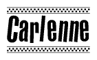 The clipart image displays the text Carlenne in a bold, stylized font. It is enclosed in a rectangular border with a checkerboard pattern running below and above the text, similar to a finish line in racing. 