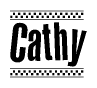 The image contains the text Cathy in a bold, stylized font, with a checkered flag pattern bordering the top and bottom of the text.