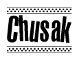 The image contains the text Chusak in a bold, stylized font, with a checkered flag pattern bordering the top and bottom of the text.