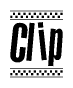 The image contains the text Clip in a bold, stylized font, with a checkered flag pattern bordering the top and bottom of the text.