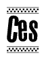 The clipart image displays the text Ces in a bold, stylized font. It is enclosed in a rectangular border with a checkerboard pattern running below and above the text, similar to a finish line in racing. 