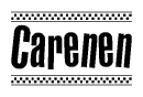 The image contains the text Carenen in a bold, stylized font, with a checkered flag pattern bordering the top and bottom of the text.