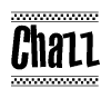 The image contains the text Chazz in a bold, stylized font, with a checkered flag pattern bordering the top and bottom of the text.