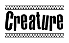 The image contains the text Creature in a bold, stylized font, with a checkered flag pattern bordering the top and bottom of the text.