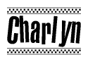 The clipart image displays the text Charlyn in a bold, stylized font. It is enclosed in a rectangular border with a checkerboard pattern running below and above the text, similar to a finish line in racing. 
