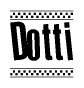 The clipart image displays the text Dotti in a bold, stylized font. It is enclosed in a rectangular border with a checkerboard pattern running below and above the text, similar to a finish line in racing. 