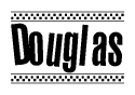 The clipart image displays the text Douglas in a bold, stylized font. It is enclosed in a rectangular border with a checkerboard pattern running below and above the text, similar to a finish line in racing. 