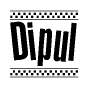 The image contains the text Dipul in a bold, stylized font, with a checkered flag pattern bordering the top and bottom of the text.
