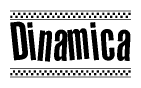 The image contains the text Dinamica in a bold, stylized font, with a checkered flag pattern bordering the top and bottom of the text.
