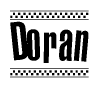 The clipart image displays the text Doran in a bold, stylized font. It is enclosed in a rectangular border with a checkerboard pattern running below and above the text, similar to a finish line in racing. 